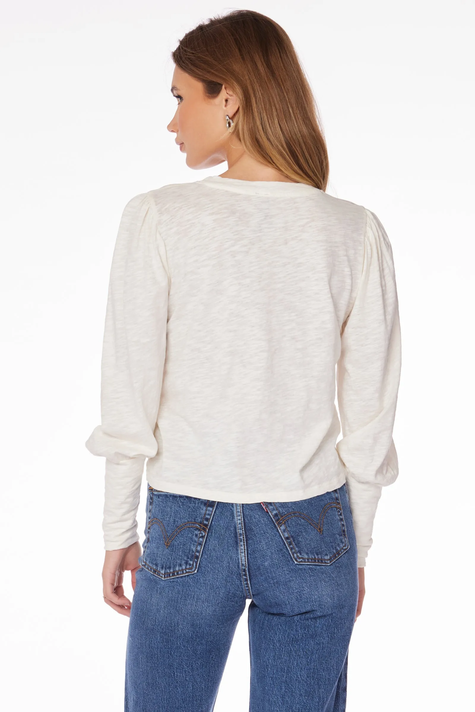 SHIRRED SLEEVE BOXY CREWNECK TEE