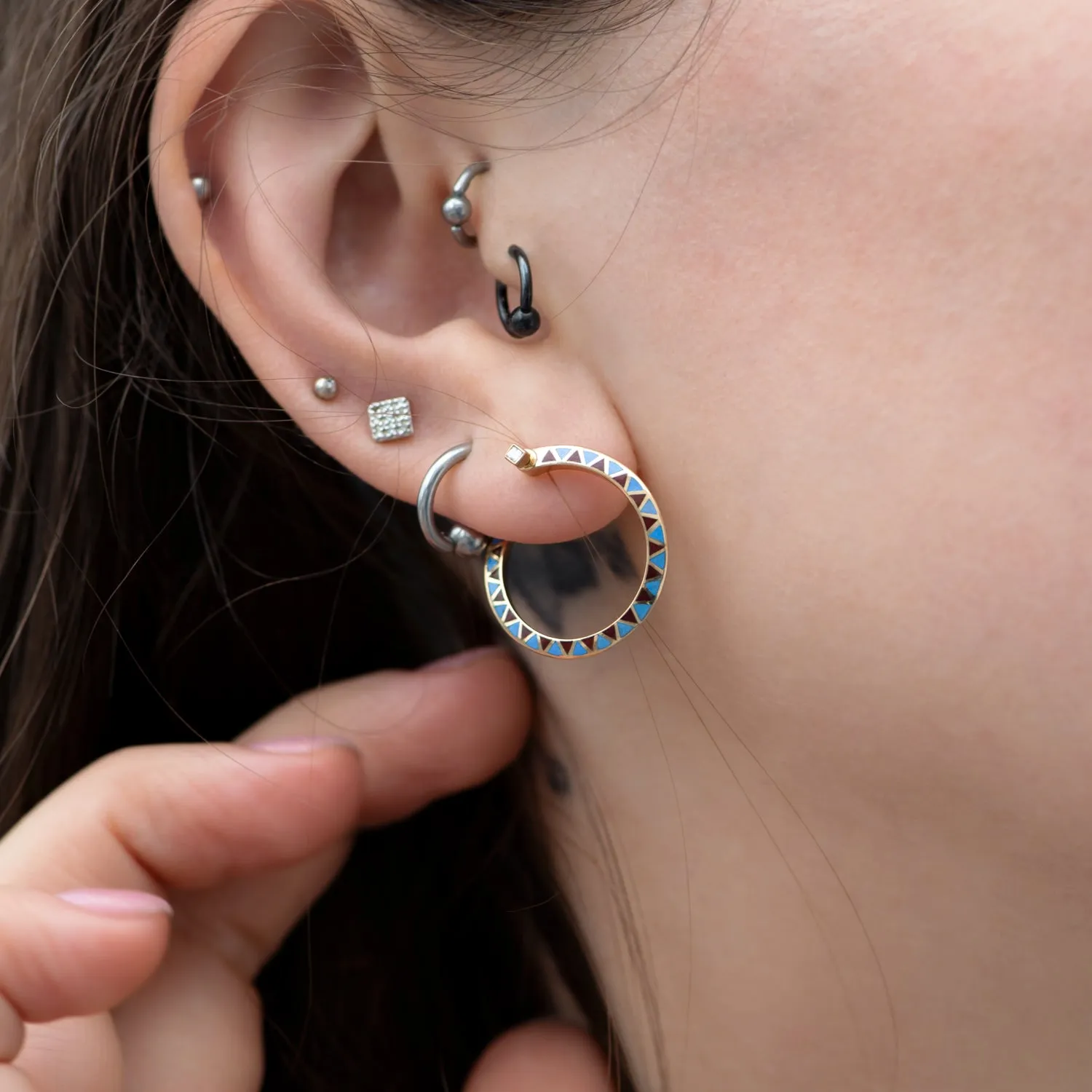 Spiral Hoop Earrings with a Chevron Pattern