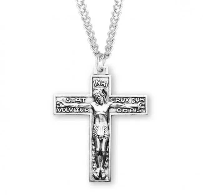 Stat Crux Dum Volvitur Orbis Sterling Silver Crucifix