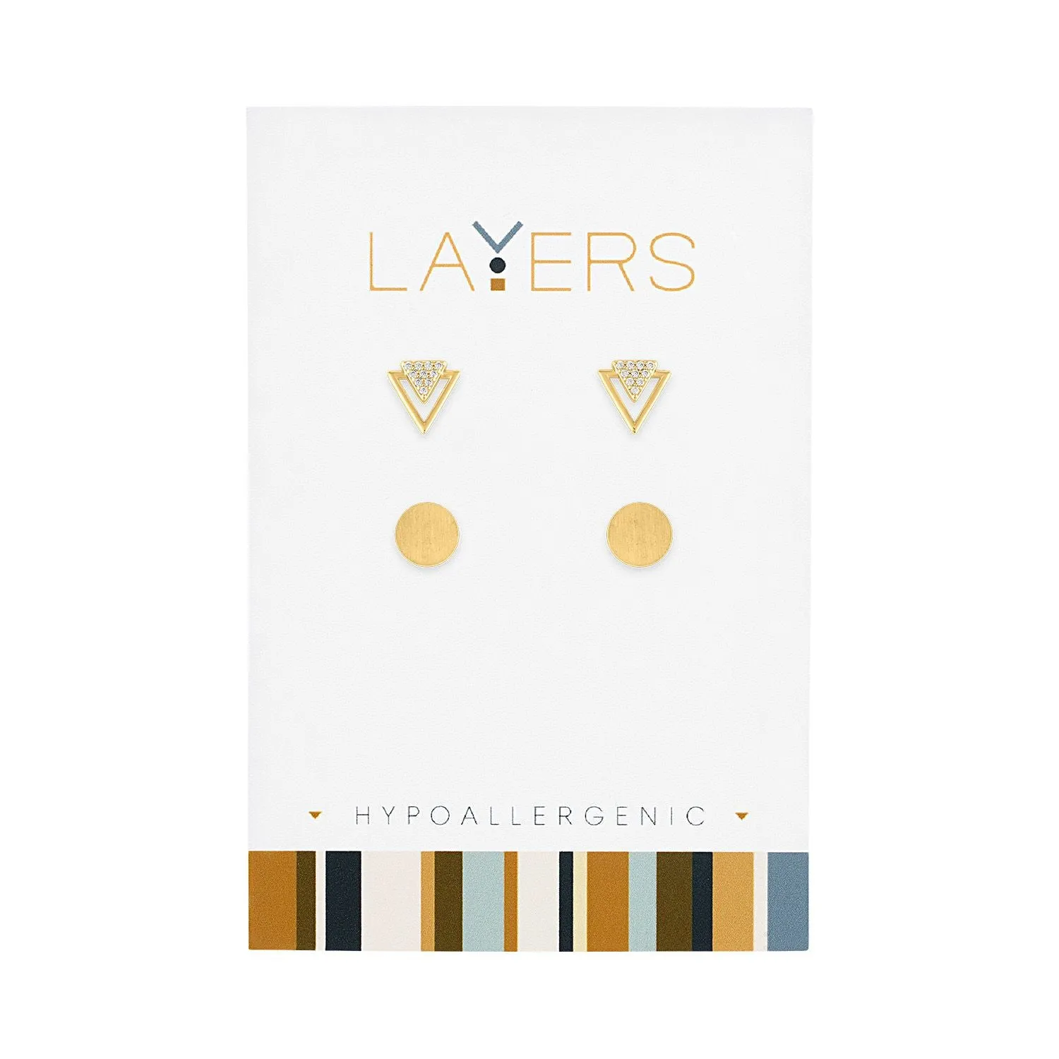 Twinkle Layers: Gold CZ Triangle & Round Double Pair Layers Earring Set - Lead and Nickel-Free, Gold Plated