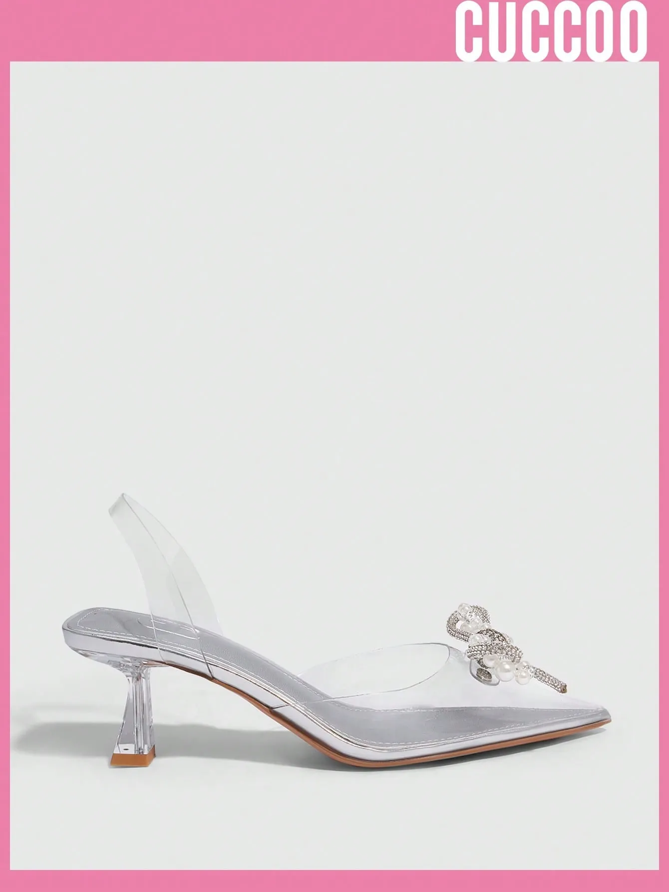 Woman Pumps Fashionable Silver Transparent Pvc Bow Decor Low Heel Slip-On Pumps With Back Strap For Spring And Summer