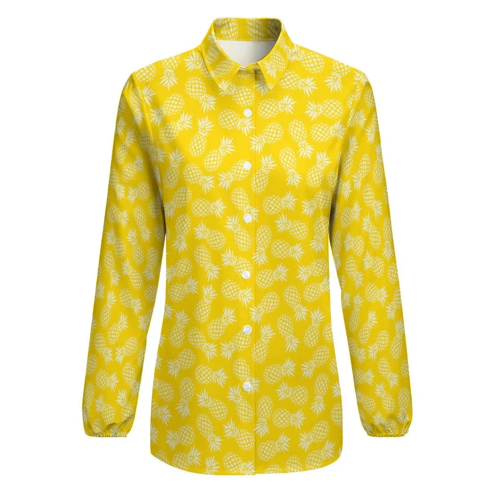 Yellow Pineapple Top Women, Neon Yellow Top, Pineapple Blouse Women, Tropical Top Women, Neon Top Women, Yelllow Long sleeve top women