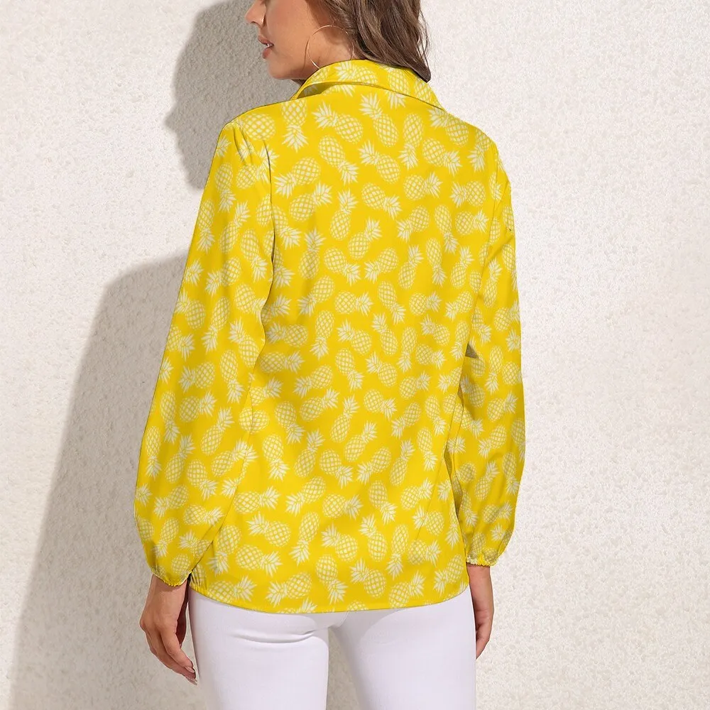 Yellow Pineapple Top Women, Neon Yellow Top, Pineapple Blouse Women, Tropical Top Women, Neon Top Women, Yelllow Long sleeve top women