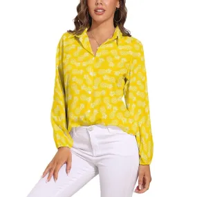 Yellow Pineapple Top Women, Neon Yellow Top, Pineapple Blouse Women, Tropical Top Women, Neon Top Women, Yelllow Long sleeve top women